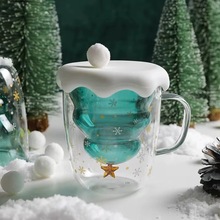 廠家批發耐熱玻璃星願杯創意杯聖誕樹杯雙層杯辦公馬克咖啡杯