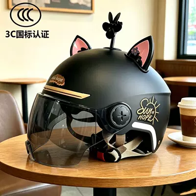 new national standard, all-season electric scooter — Motosiklet kaskı (dəbilqə) - class-a-national-standard-sunshine-black-coffee-breathable-model-sun-protection-lenses-flower-ears-windmill-543g