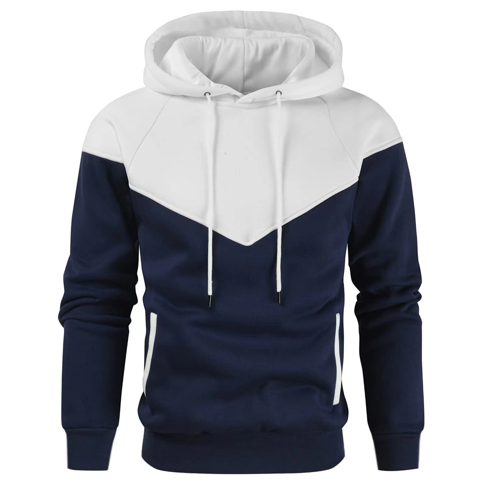 New Foreign Trade Men's Hooded Sweatshirt, Autumn and Winter Fleece-Lined Warm Color-Blocked Casual Sports Pullover Sweatshirt, Spring Style