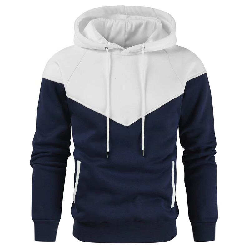 Spring Men's Hooded Sweatshirt with Color-Blocking, Loose Pullover with Drawstring Kangaroo Pocket, Casual Top with Fleece Lining for Warmth