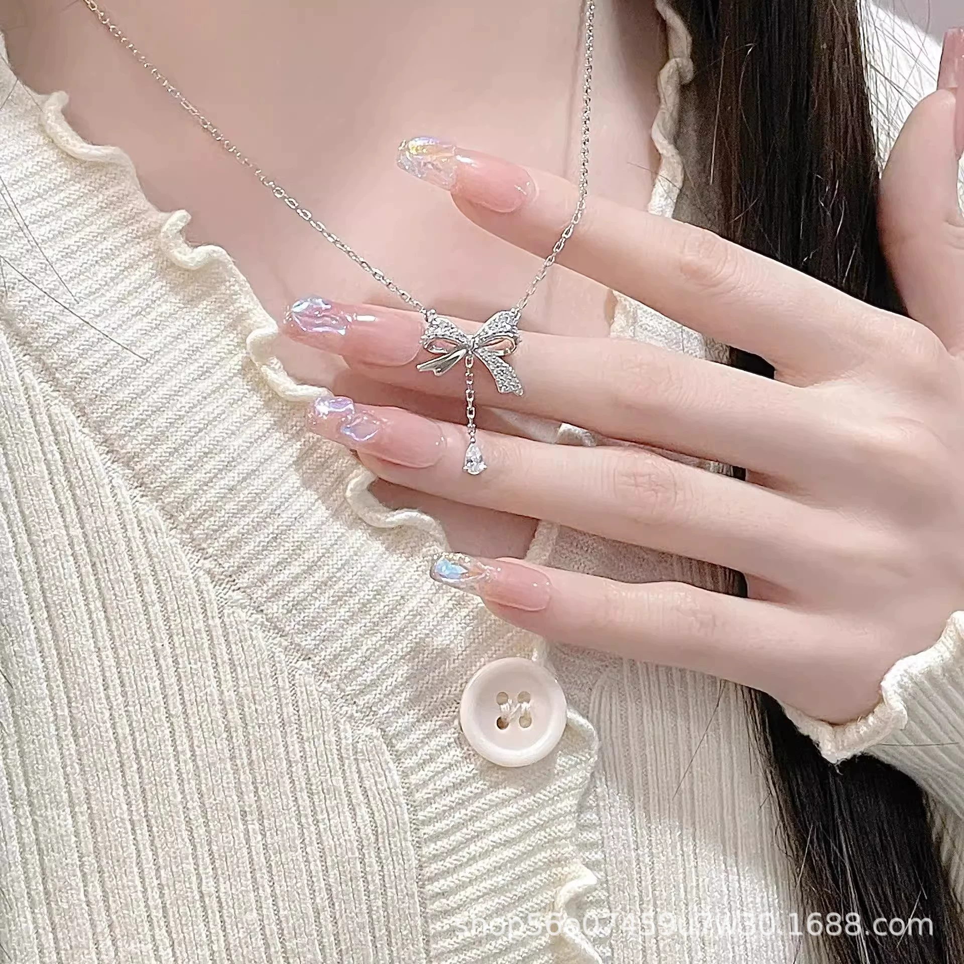 Свежее модное универсальное ожерелье с кисточками и бантом, небольшая цепочка для ключей/сумки, лёгкий роскошный стиль