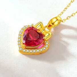 可爱在逃公主爱心红宝石戒指耳钉吊坠项链 镀黄金桃心形首饰套装