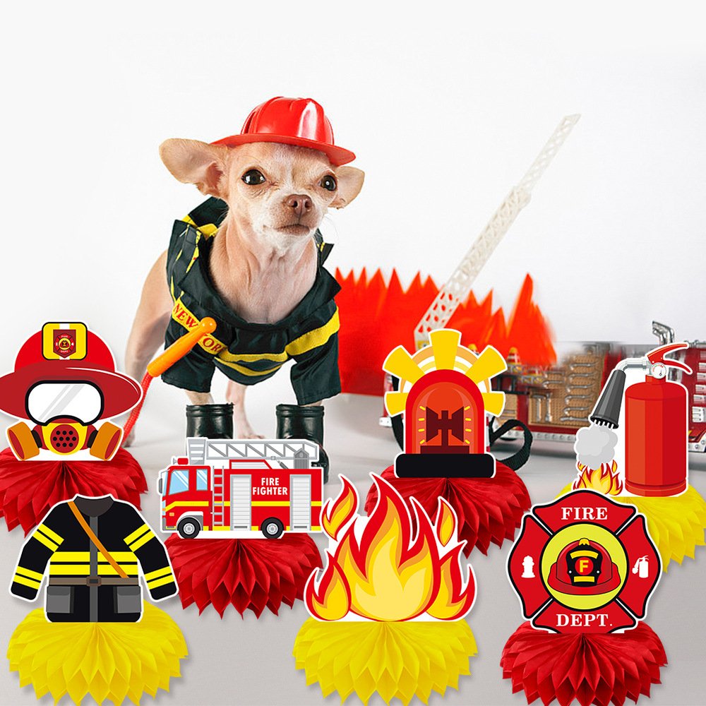 Nuevos productos transfronterizos decoración temática de extinción de incendios decoración de panal decoración de fiestas de cumpleaños decoración de mesa de panal decoración