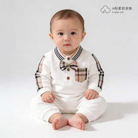 宝宝春装男婴儿哈衣服夏季纯棉帅气绅士周岁礼服满月服连体衣拍照