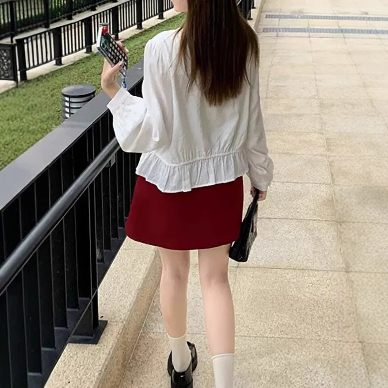 [White Pagoda Rose] Short Long Sleeve Shirt Lace High-end Heavy Industry Doll Shirt Women's Spring and Autumn New