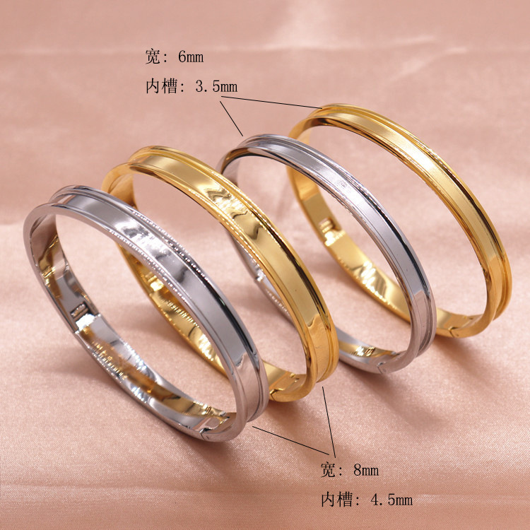 Titanium Steel Grooved Plain Ring Bracelet DIY Leather Ethnic Style Jewelry Song Brocade Cloth Jewelry Hardware Non-Fading Bracelet Titanium Steel Grooved Plain Ring Bracelet DIY Leather Ethnic Style Jewelry Song Brocade Cloth Jewelry Hardware Non-Fading Bracelet