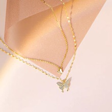 方行闪钻蝴蝶双层项链女S999纯银小众轻奢设计感百搭冷淡风锁骨链