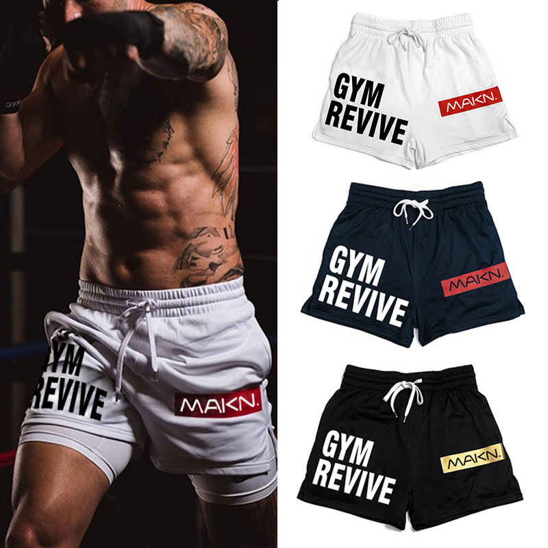 Summer New Sports Mesh Breathable Running Boxing Fake Two-piece with Lined Multifunctional 3-point Shorts Men's Wear