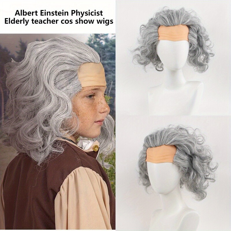 Gray Old Professor Cartoon Scalp Gray Anime Cosplay Einstein Inventor Scientist Role-Playing Wig