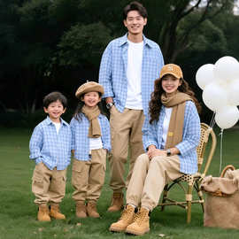 网红新款格子衬衫港味复古上衣宽松慵懒风长袖百搭衬衣亲子装童装