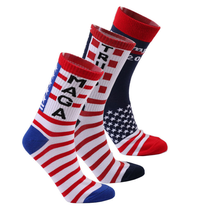 外国貿易ヨーロッパとアメリカの女性のパーソナライズされたアメリカ国旗ソックス MAGA レターストライプソックスカジュアルミッドカーフソックス綿の靴下ドロップシッピング|undefined