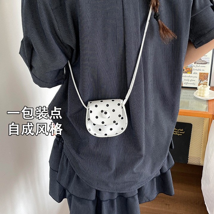 New cute polka dot print mini saddle bag for girls, perfect for parents and children, stylish crossbody bag, coin purse.