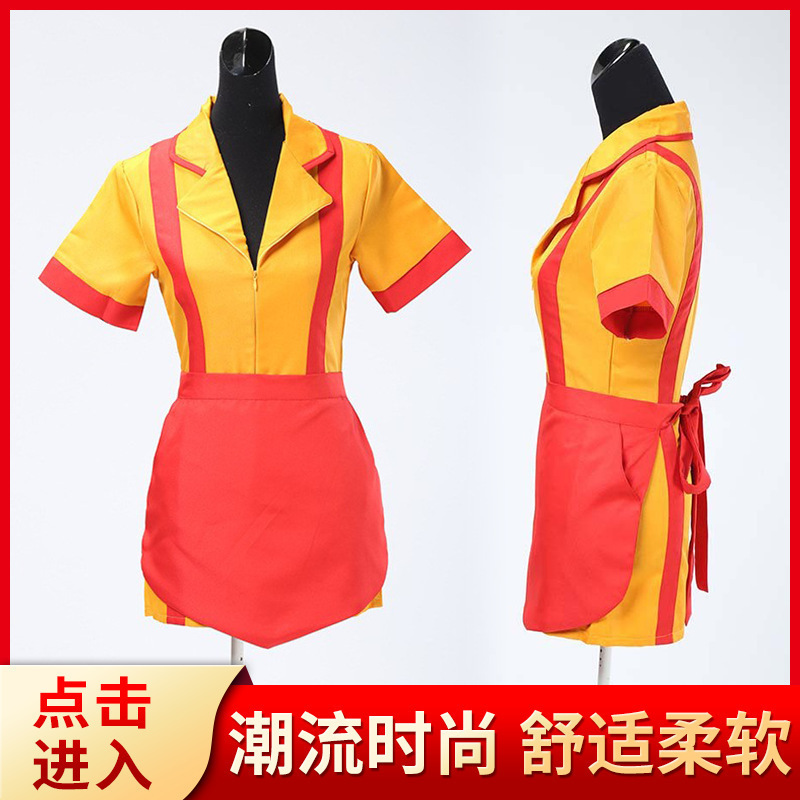 アメリカ劇の破産した姉妹のコスプレ映画とテレビの同じタイプのバーのファーストフードの作業服のハロウィンの制服のショートスカートのショー|undefined