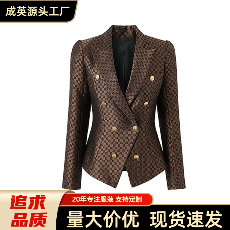 Qadın iki düyməli dar blazer, qəhvəyi, beli sıxan