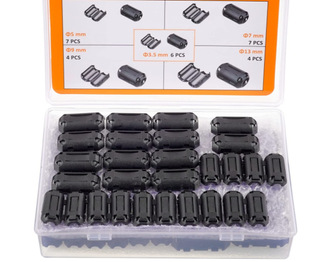 28 pieces black clip-on ferrite ring core noise reducer cable clamp 5mm 7mm 9m