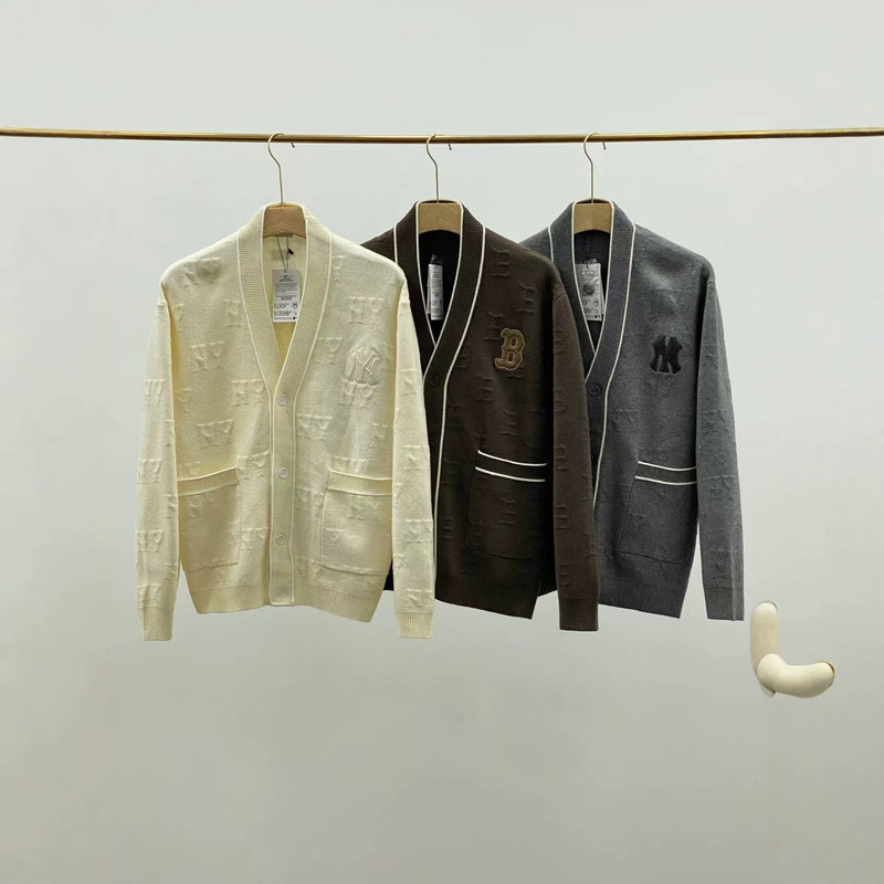 MLB high-quality autumn/winter new collection: dark-patterned, three-dimensional, embossed knit sweater, fashionable cardigan for men and women