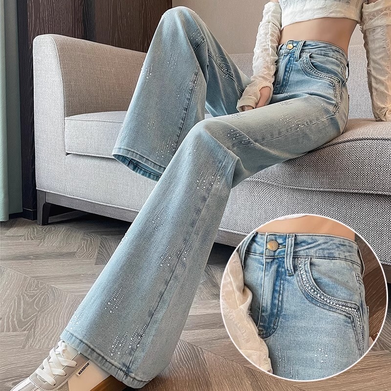 Rhinestone Micro-La Jeans Women's 2025 Spring Wear High-end Rhinestone Small Hot Girl Heavy Industry Horseshoe Bell Pants