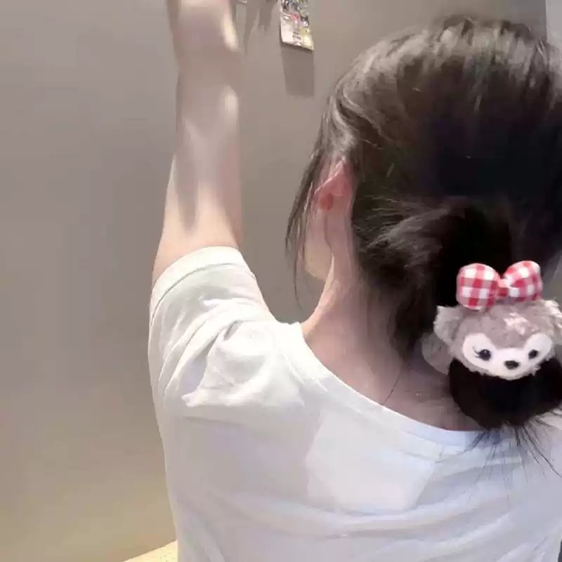 Anillo de cabello Shelly Mei, dibujos animados para mujeres, cuerdas de cabello encantadoras para jóvenes, dibujos animados jk, tocado de viento, anillo de cuero a cuadros rojos japoneses.