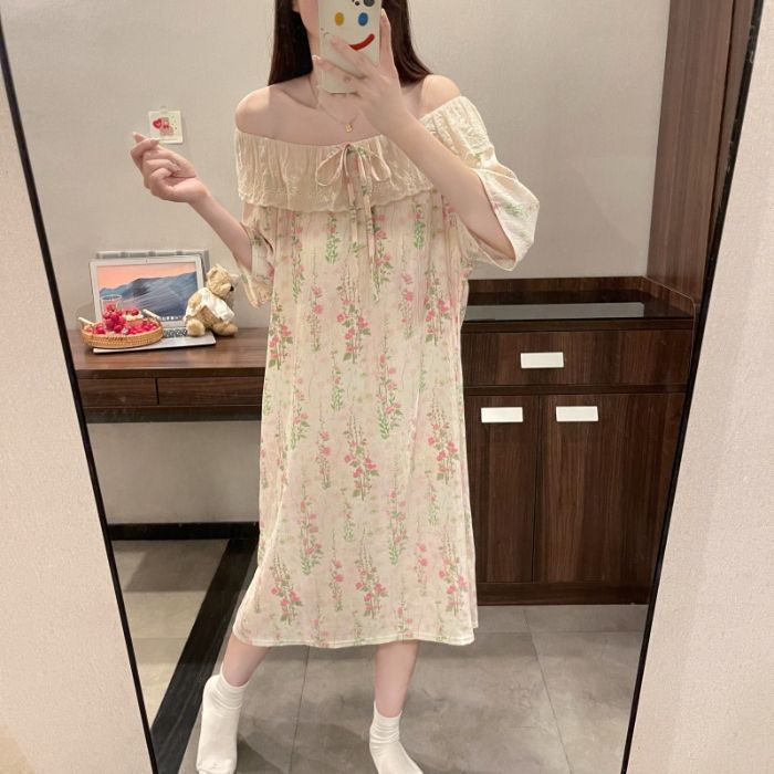 Venta al por mayor transfronteriza verano nuevo estilo dulce camisón casual hogar con almohadilla para el pecho pijamas de una pieza ropa de aire acondicionado para el hogar de las mujeres