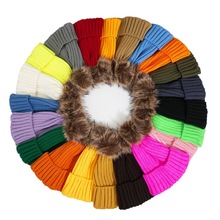 纯色条纹灰球针织帽冬季新款时尚百搭毛线帽保暖双层加绒加厚冷帽