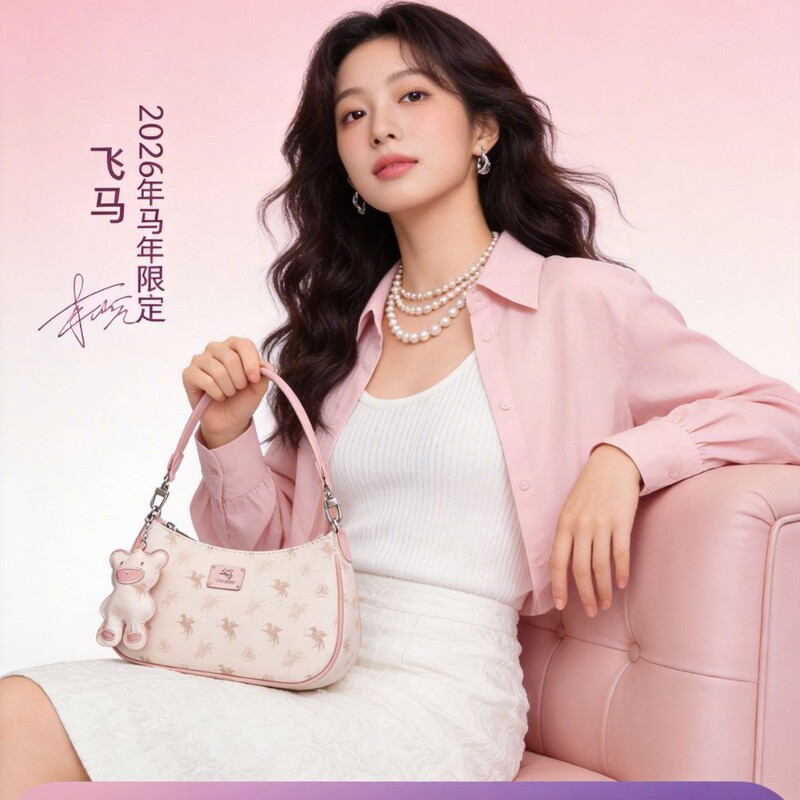 [Shen Yue's Same Style] Pegasus Crescent Bag Single-Shoulder Printed Women's Bag Color-Blocking Baguette Bag Niche Commuter Underarm Bag