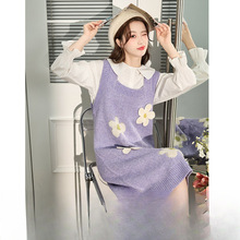 唐狮紫色背带裙冬季女装连衣裙秋冬款小个子针织毛衣马甲裙背心裙