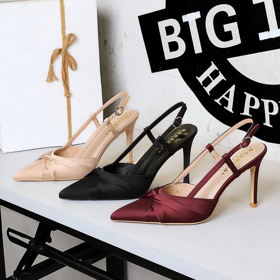 312-2 European And American Style High-End Banquet Heel Stiletto Shallow Bowknot Hollow Back Strap Ultra High Heel_vogvips.com