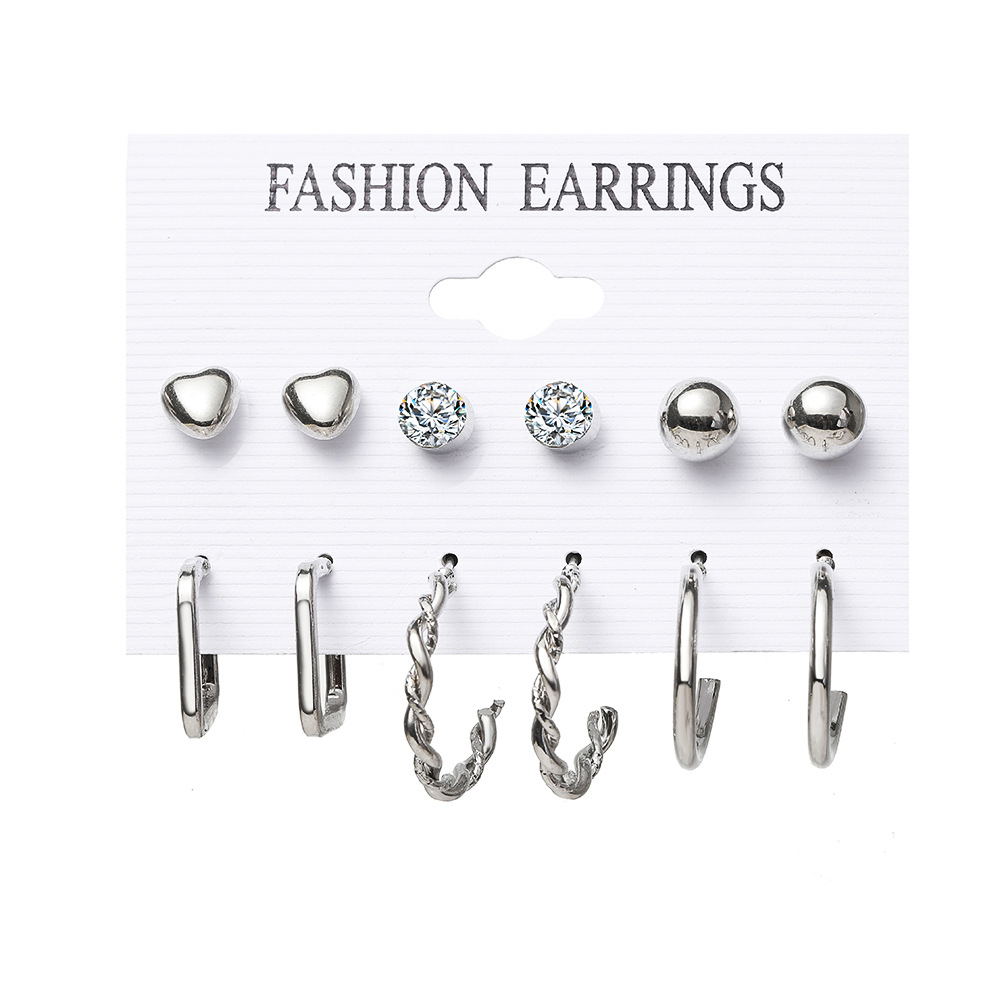 Boucles D&#39;oreilles Simples Européennes Et Américaines En Alliage 6 Paires De Boucles D&#39;oreilles En Perles Ensemble De Boucles D&#39;oreilles Géométriques Créatives De Style Ins display picture 1