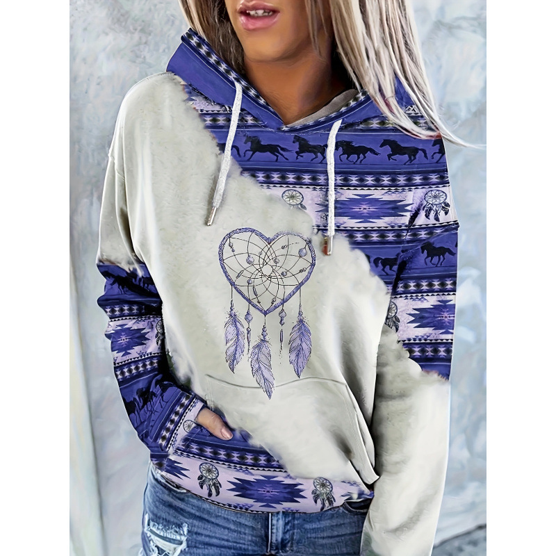 In Stock, Cross-Border Hot-Selling Dreamcatcher Bohemian Western Ethnic Style Round-Neck Printed Hooded Long-Sleeve Sweatshirt In Stock, Cross-Border Hot-Selling Dreamcatcher Bohemian Western Ethnic Style Round-Neck Printed Hooded Long-Sleeve Sweatshirt
