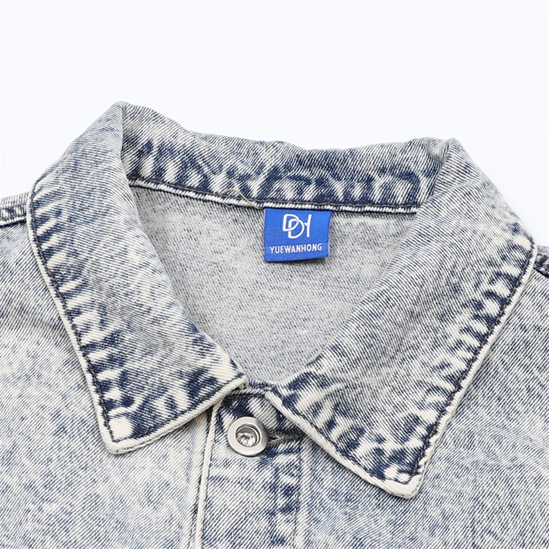 Men's Clothing Retro Style White Distressed Men's Jacquard Personalized Denim Jacket, Straight And Wide, Loose And Comfortable Outerwear, Denim Jacket_voghion.com