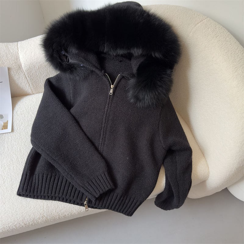 Women's Clothing Spring Jacket Women Zipper Real Fox Fur Collar Hooded Cardigan Tops Jacket Women High end Spring and Autumn_ipsvogv.com