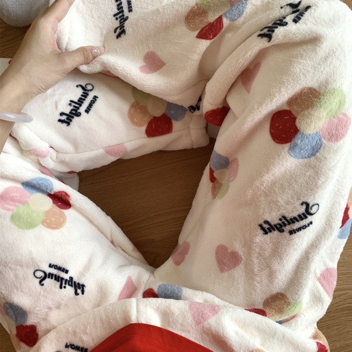 Invierno nuevo pijama de franela de dama dulce lindo y espeso de peluche dibujos animados Baby Esponja pantalones caseros para usar