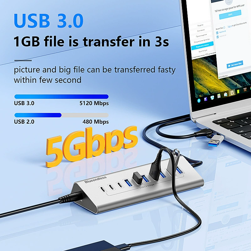 [Разветвитель Type-C на 7/10 портов USB3.0 с подачей питания, концентратор, алюминиевый расширитель для компьютера]