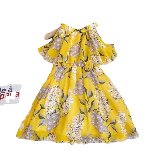 Girls' Summer Dress 2024 New Long Dress Summer Wear Baby Girl Fashion Princess Dress with Floral Print