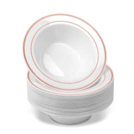 7.5寸12OZ一次性餐盘碗玫瑰金边深盘硬塑料PS银边沙拉汤碗派对碗