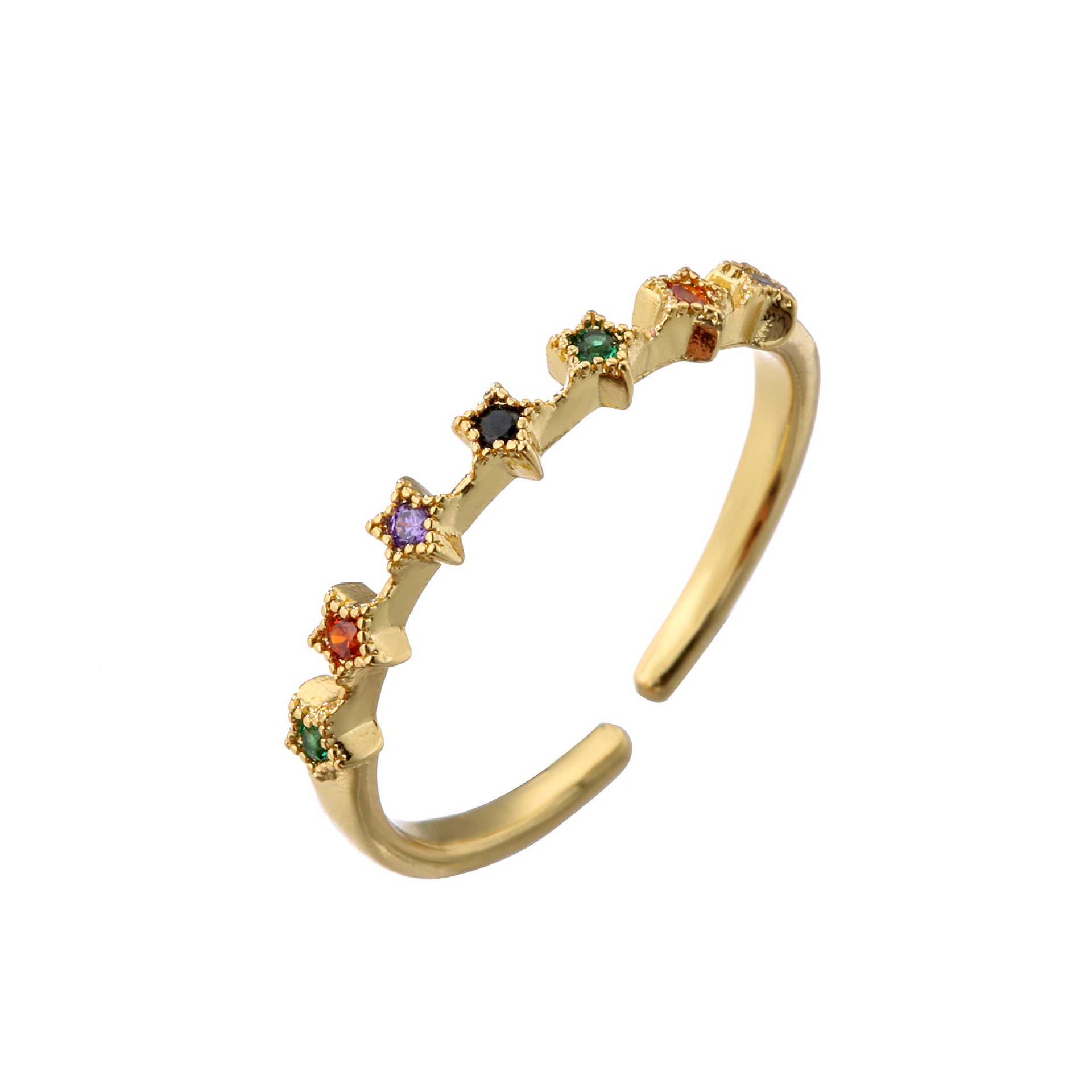 micro-inlaid row diamond zircon ring colored diamond open ring small star ring