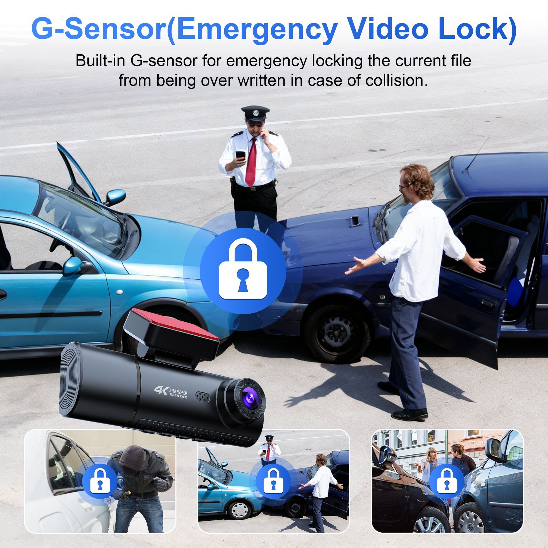 Night Vision Three-Lens 4K Wifi Connected Parking Monitoring Reversing Video Dash Cam 24-Hour Parking Monitoring