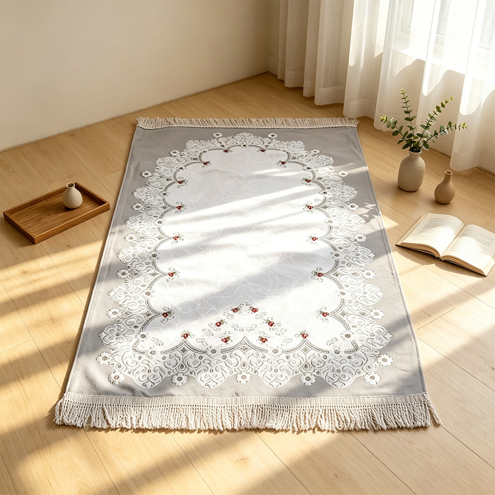 Elastic double-layer backing woven jacquard prayer mat easy to carry for long journeys single-strand twist tassel floor mat