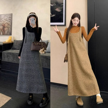 大码女装胖mm2025新款秋冬装毛呢背带裙打底毛衣两件套