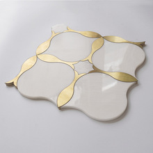 厂家直供大理石拼花水刀切割金属鱼形马赛克电视背景墙石材马X20