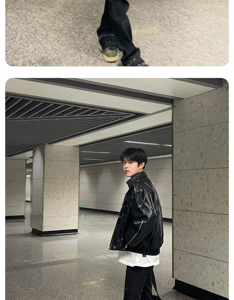 ragazzo in pelle alla moda per uomo, stile di strada europeo e americano autunnale, design di nicchia per moto J, pantaloncini di marca alla moda_voghion.com