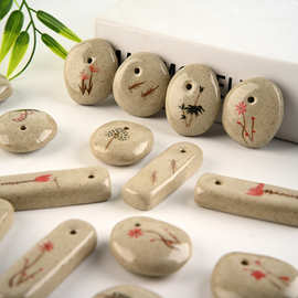 手工粗陶极简日式线香插香立香座彩绘陶瓷小香托旅行便携香器香盘