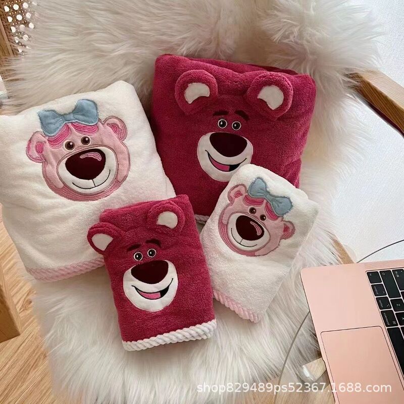 Household Cartoon Strawberry Bear Embroidered Water Absorbent Quick-drying Towel Hair-free Soft Water Absorbent Bath Towel suit Household Cartoon Strawberry Bear Embroidered Water Absorbent Quick-drying Towel Hair-free Soft Water Absorbent Bath Towel suit