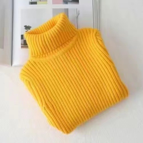 Niños y niñas que tocan Fondo camisa Otoño e Invierno Nuevo Jersey de punto de cuello alto de color sólido suéter de fondo para niños estilo occidental todo a juego