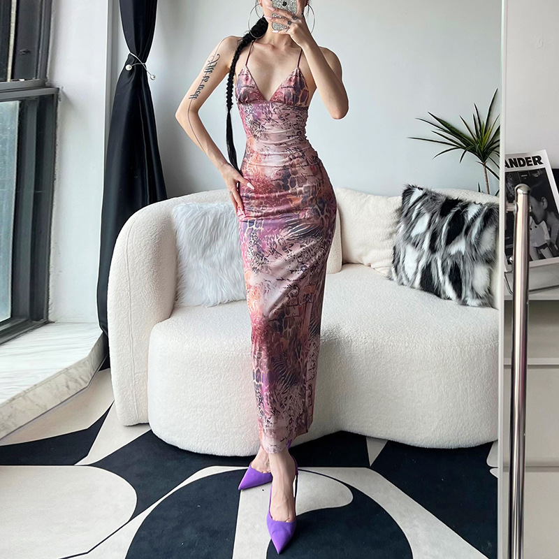 Women's Sheath Dress Strap Dress Sexy Collarless Sleeveless Tie Dye Solid Color Butterfly Maxi Long Dress Party Date Bar display picture 22