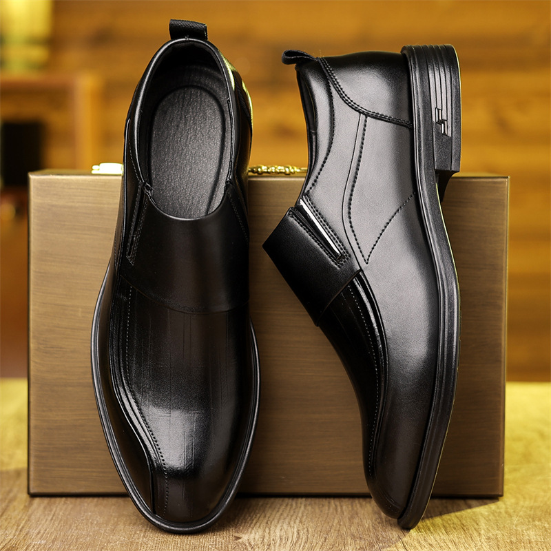 Men's Slip-On Dress Shoes Pointed Toe Genuine Leather Business Formal_vogvips.com