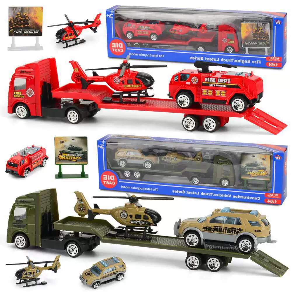 Metal toy car, set, children's inertia car model, trailer, scale 1:64, for import