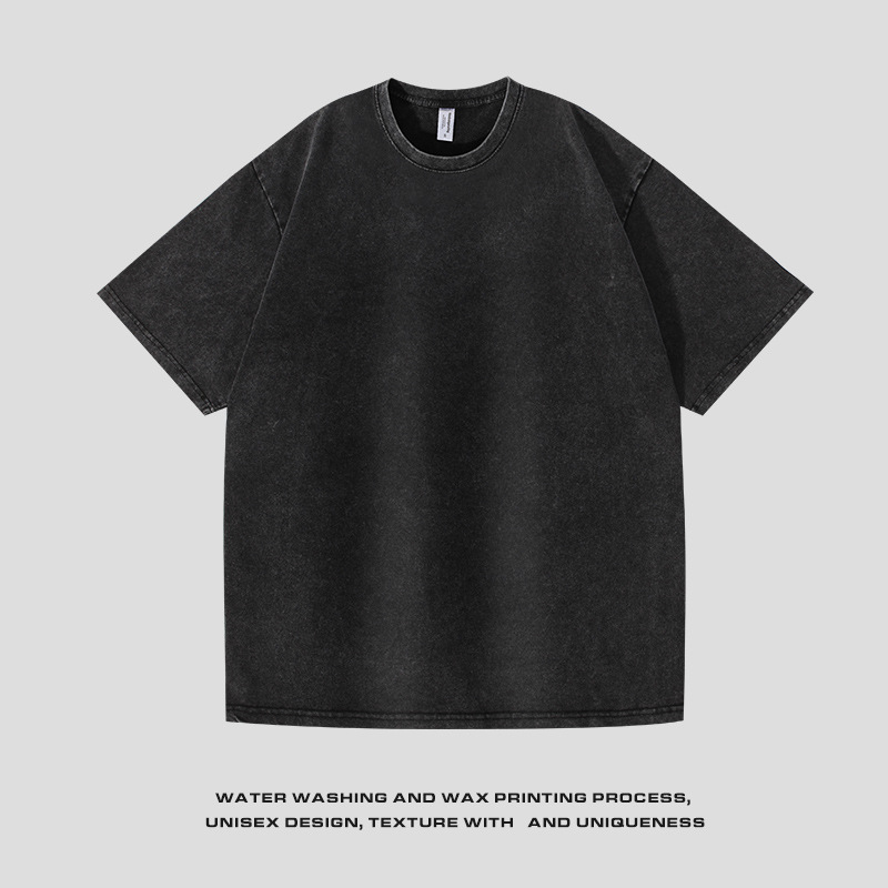 220g camiseta de manga corta lavada y desgastada transfronteriza de algodón con hombros caídos camisa de fondo oversize suelta camiseta retro top