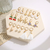 Metal stone inlay, earrings, set heart-shaped from pearl, suitable for import, 9 pair, wholesale