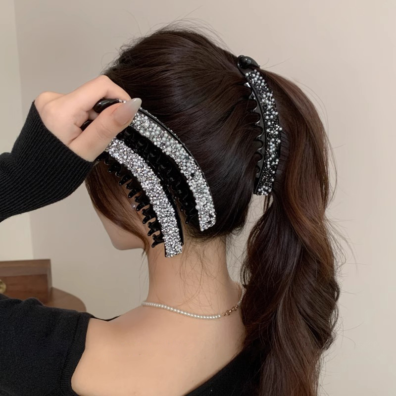 Coreana de diamantes de brillo de banano, cola de caballo fija, cabello fijo, cabello suelto, broca de cabello, cabeza trasera, toque de cabello